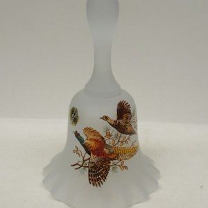 Westmoreland Glass Crystal Mist FLYING PHEASANTS 6 Inch Bell, Original Label